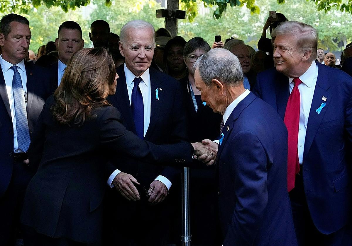 Saludo entre Harris y Trump en los actos de aniversario del 11S.