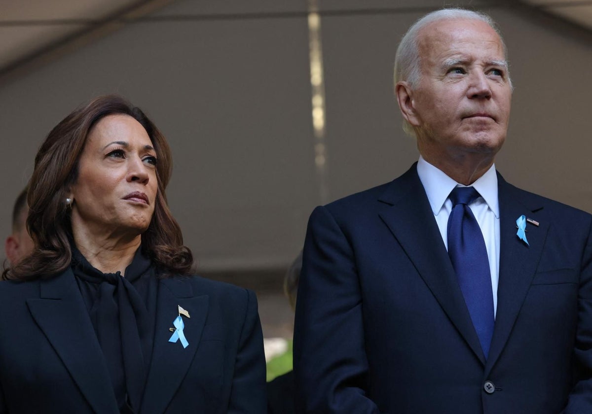 Kamala Harris y el presidente de EE.UU. Joe Biden el martes en Nueva York, en el acto en memoria de las víctimas de los atentados del 11-S