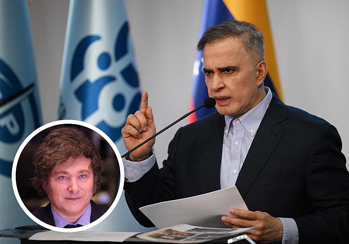 El fiscal general de Venezuela, Tarek William Saab, y, dentro del círculo, Javier Milei, presidente de Argentina