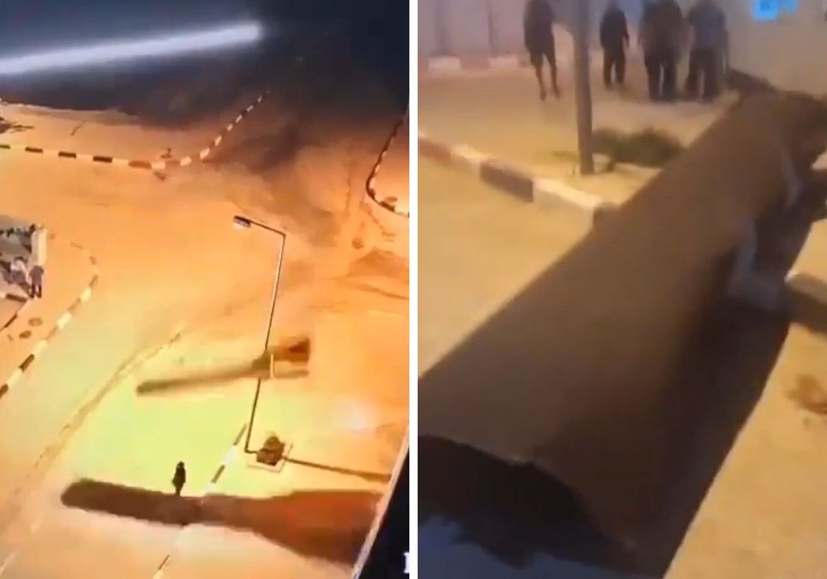 Imagen del momento del accidente junto a los restos de metralla que lo provocaron