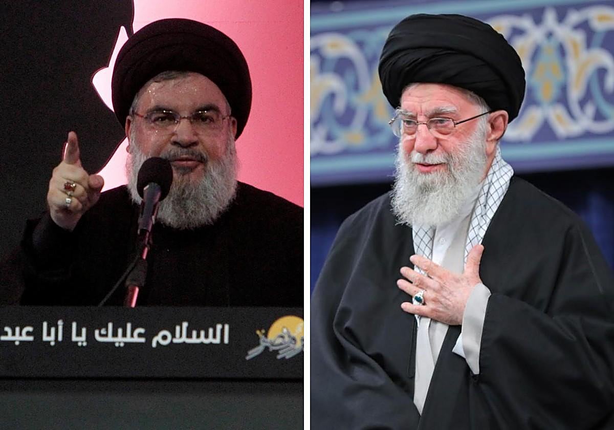 El ex secretario general de Hizbolá, Hasán Nasralá, y el líder supremo de Irán, Alí Jamenei