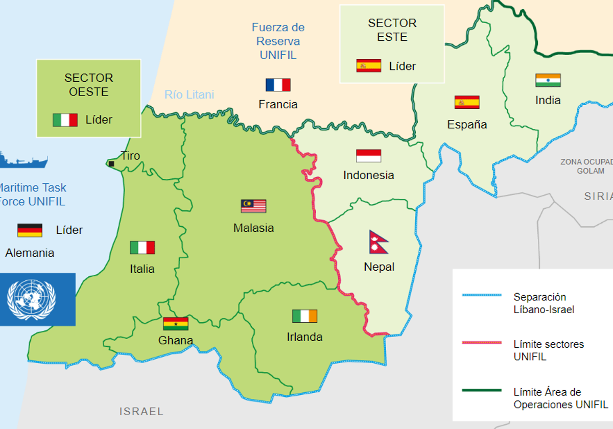 Mapa del despliegue de UNIFIL