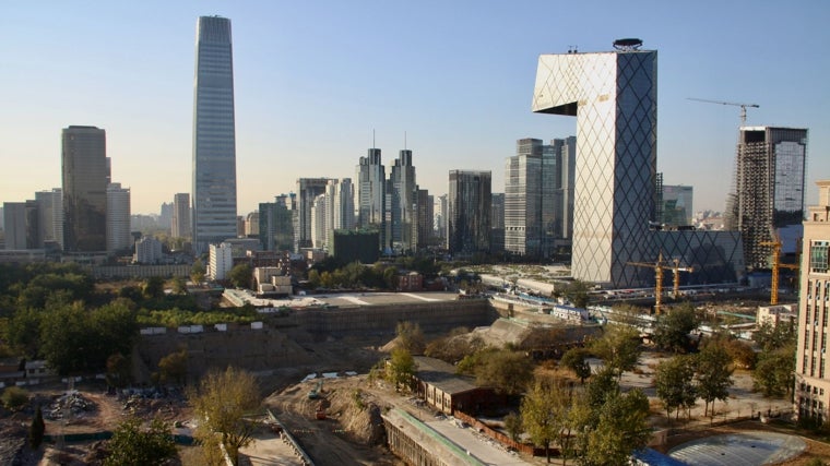 La misma zona del distrito de negocios de Pekín en 2011, cuando se preparaban los solares para construir una docena de rascacielos