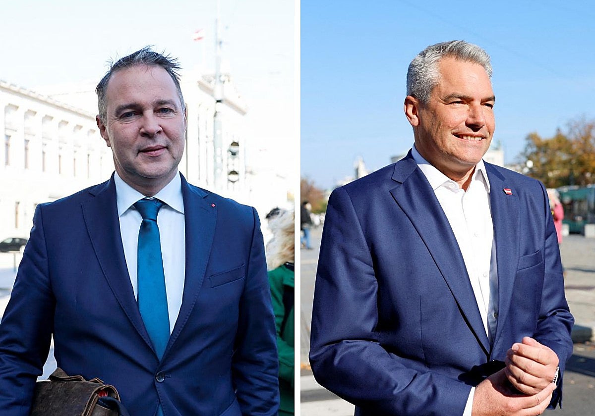 El socialdemócrata Andreas Babler (izquierda) y el popular Karl Nehammer, cuando se dirigían a la reunión este martes