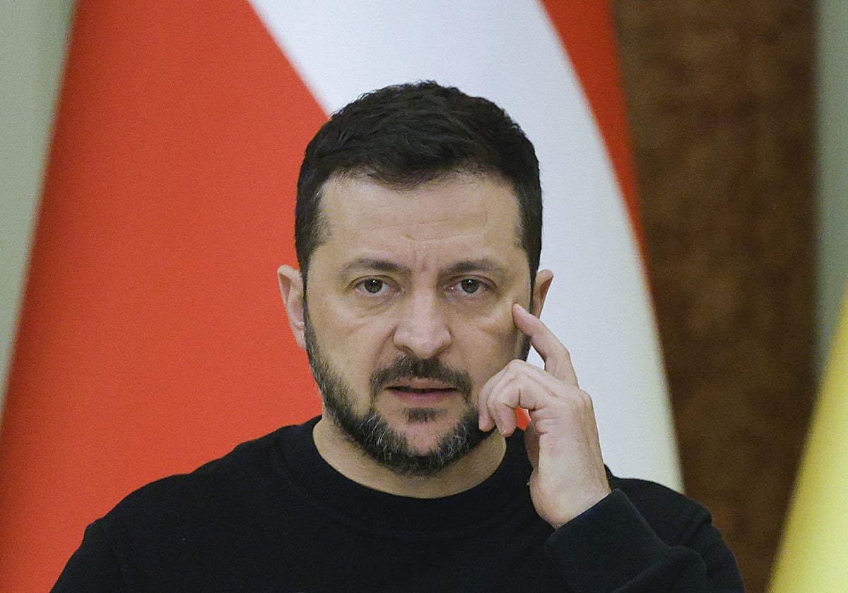 El presidente ucraniano, Volodímir Zelenski, en rueda de prensa junto al primer ministro danés en Kiev