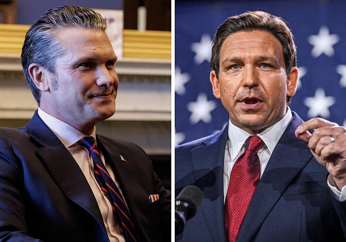 Pete Hegseth (izquierda) y Ron DeSantis
