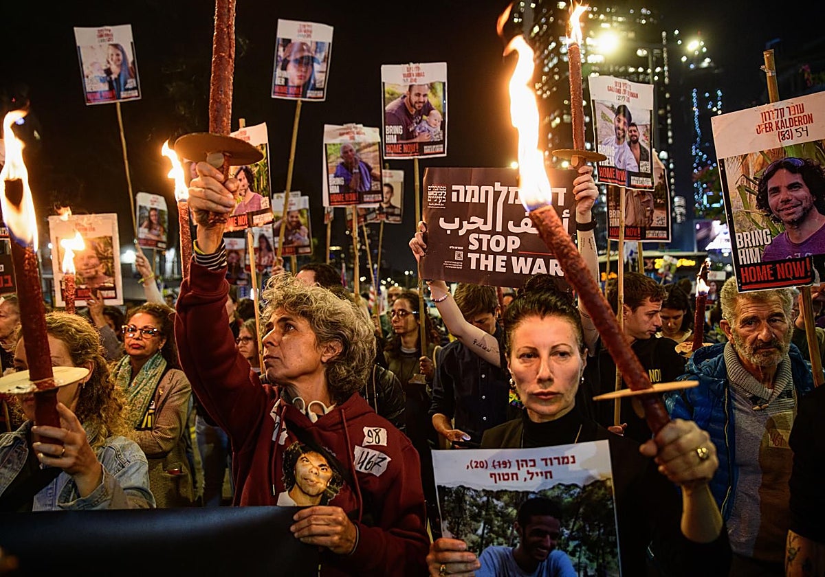 Manifestación en Tel Aviv reclamando el regreso de Gaza de los rehenes secuestrados por Hamás