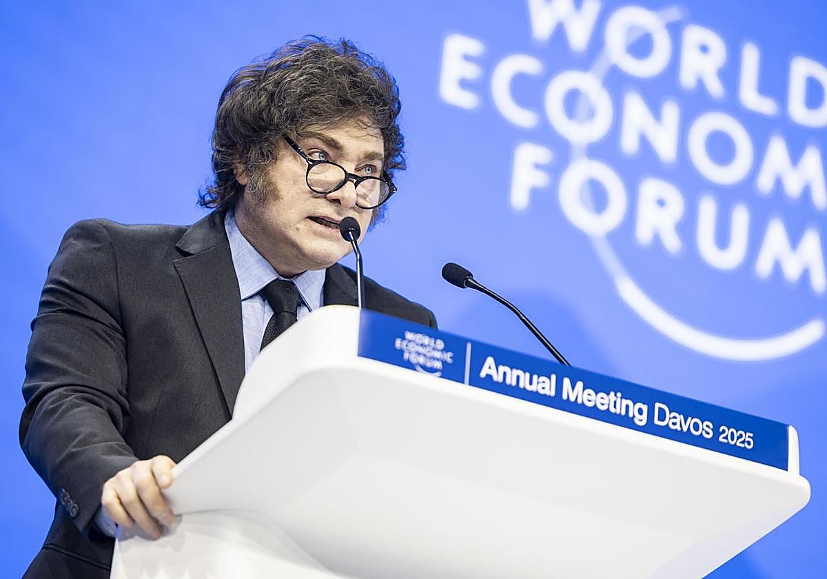Javier Milei habla durante el foro económico de Davos.