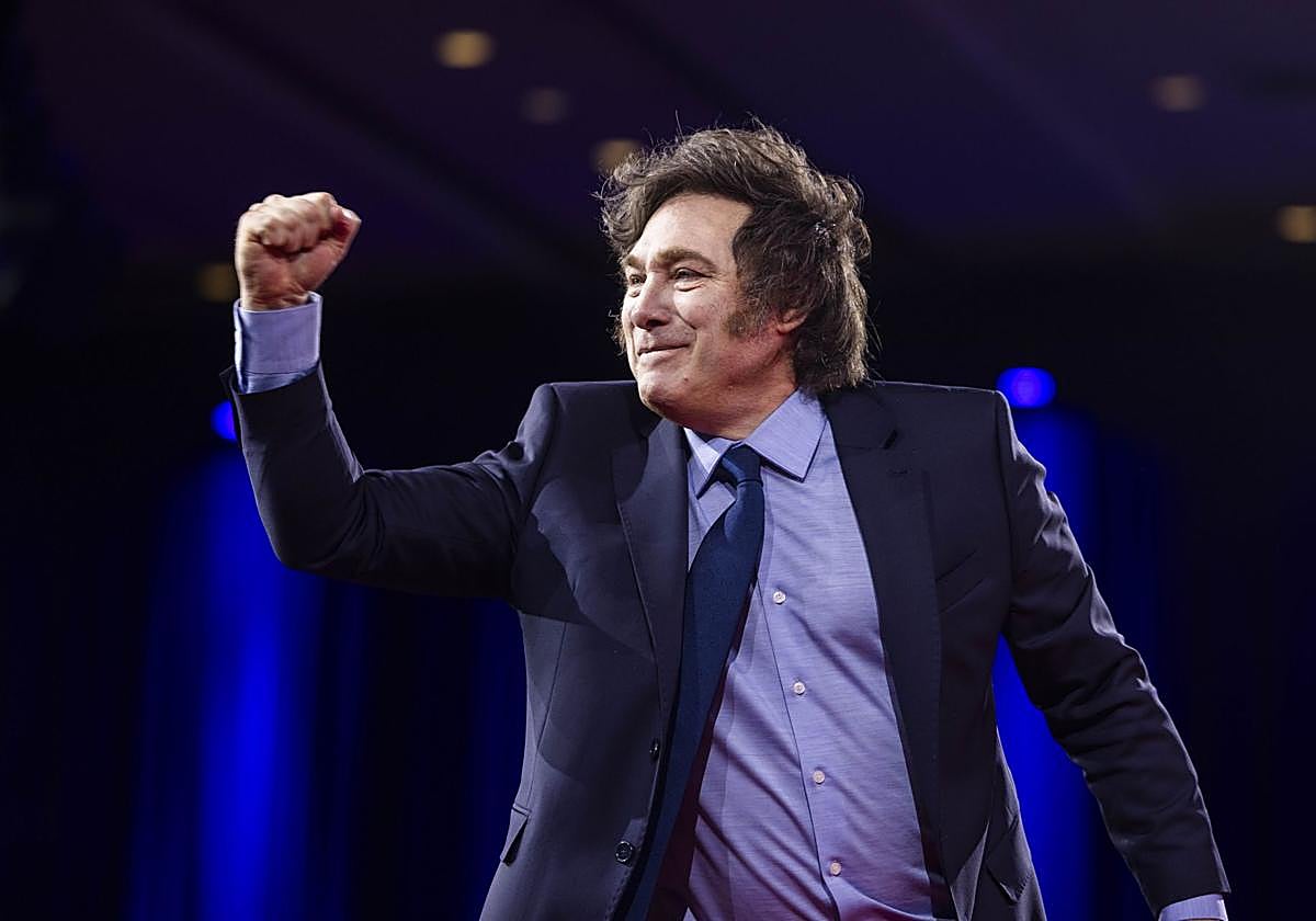 El presidente Javier Milei durante su intervención este sábado en la CPAC
