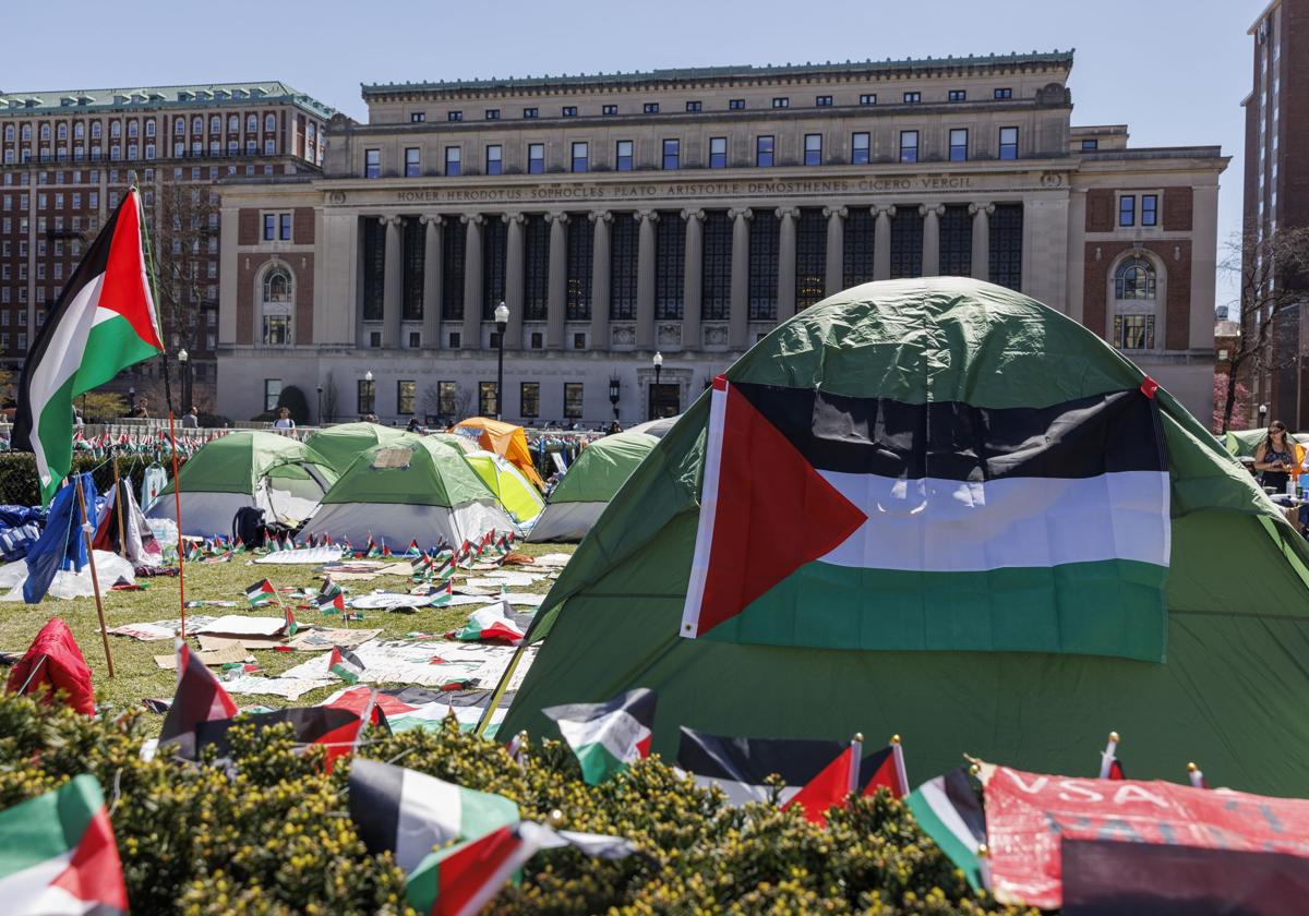 Acampada propalestina en el campus de Columbia en abril de 2024