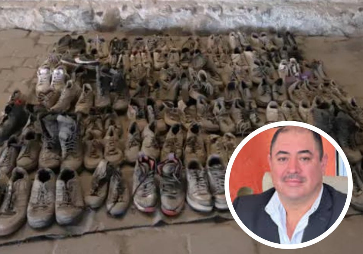 Zapatos encontrados en el rancho de Teuchitlán; en la imagen, el alcalde José Ascensión Murguía, que ha sido detenido