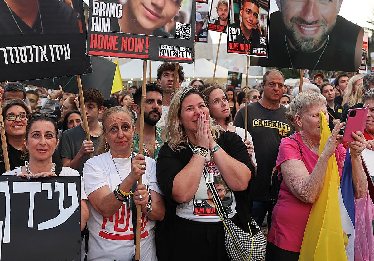 Fotografía de archivo de una manifestación por la liberación de rehenes israelíes