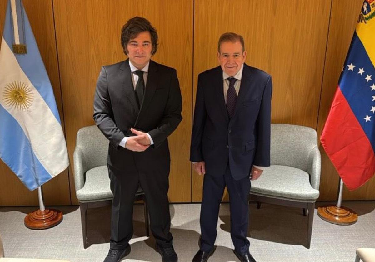 Edmundo González Urrutia se ha reunido con el presidente argentino, Javier Milei, en Madrid