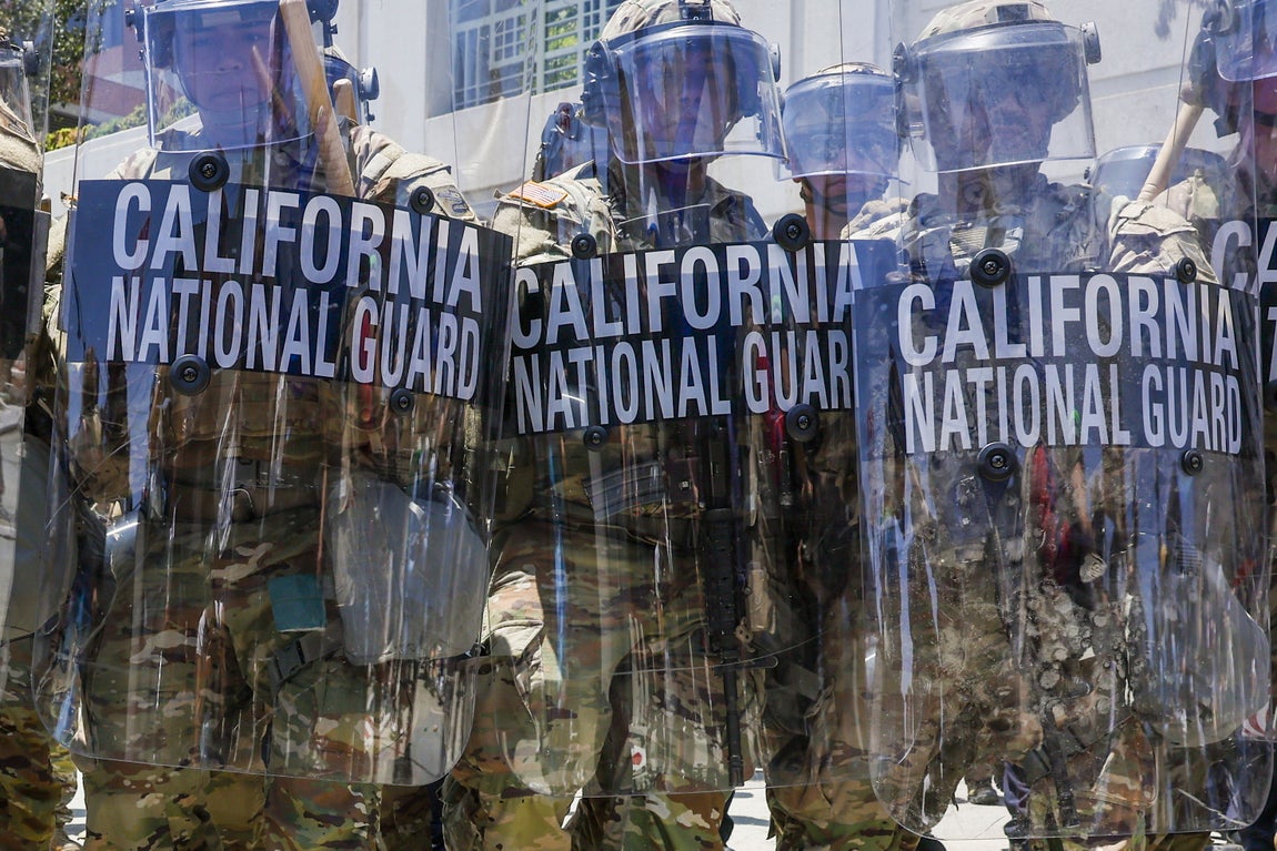 La Guardia Nacional de California, antes de acudir a las manifestaciones.