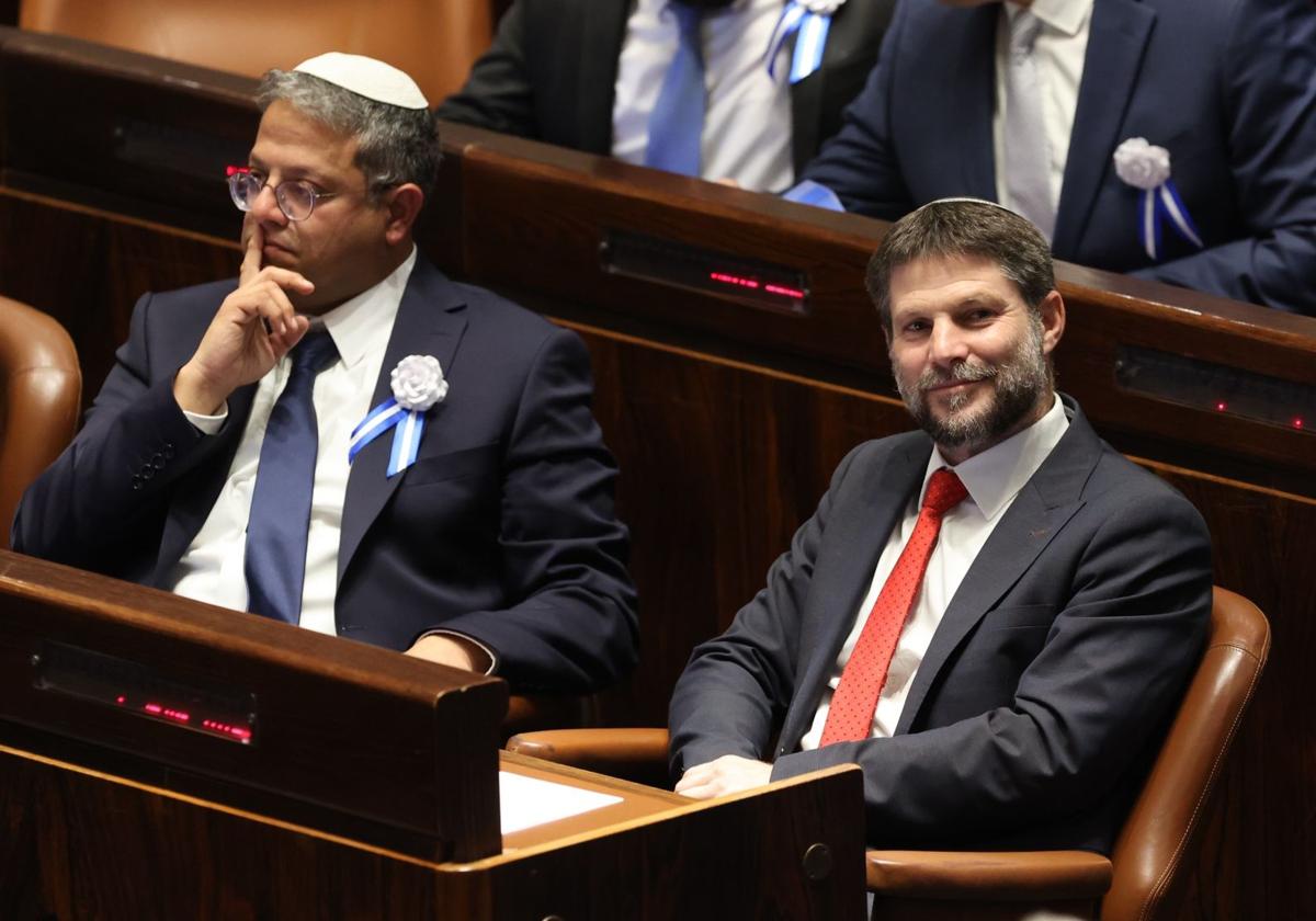 Los ministros Itamar ben Gvir (izda.) y Bezalel Smotrich, miembro de la Knesset de la derecha israelí, en una imagen de archivo.