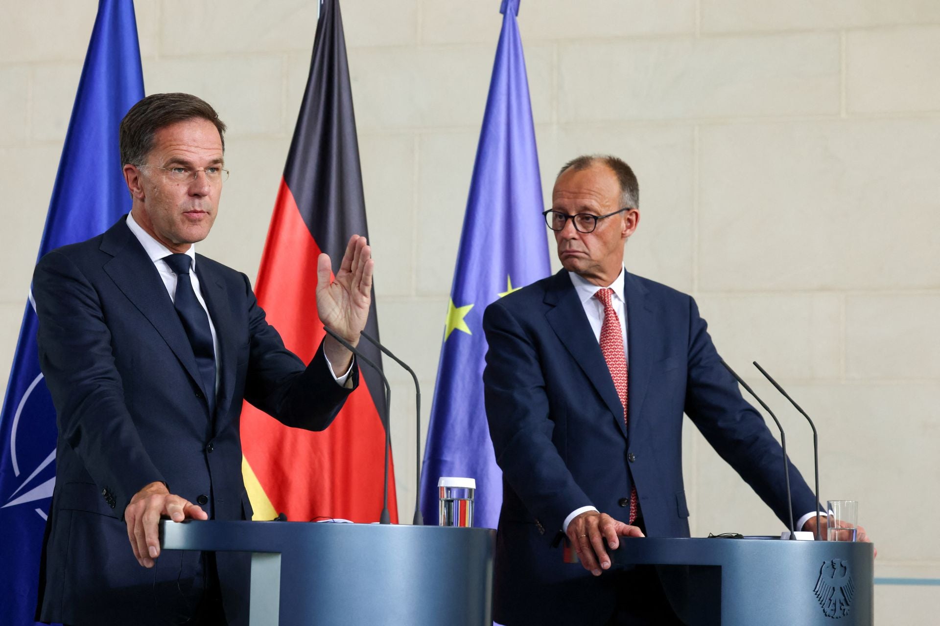 El secretario general de la OTAN Rutte y el canciller Fiedrich Merz en Berlín