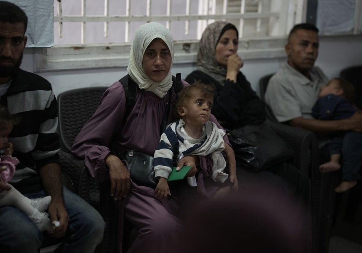 Una madre, embarazada de ocho meses, junto a su hijo, diagnosticados con desnutrición