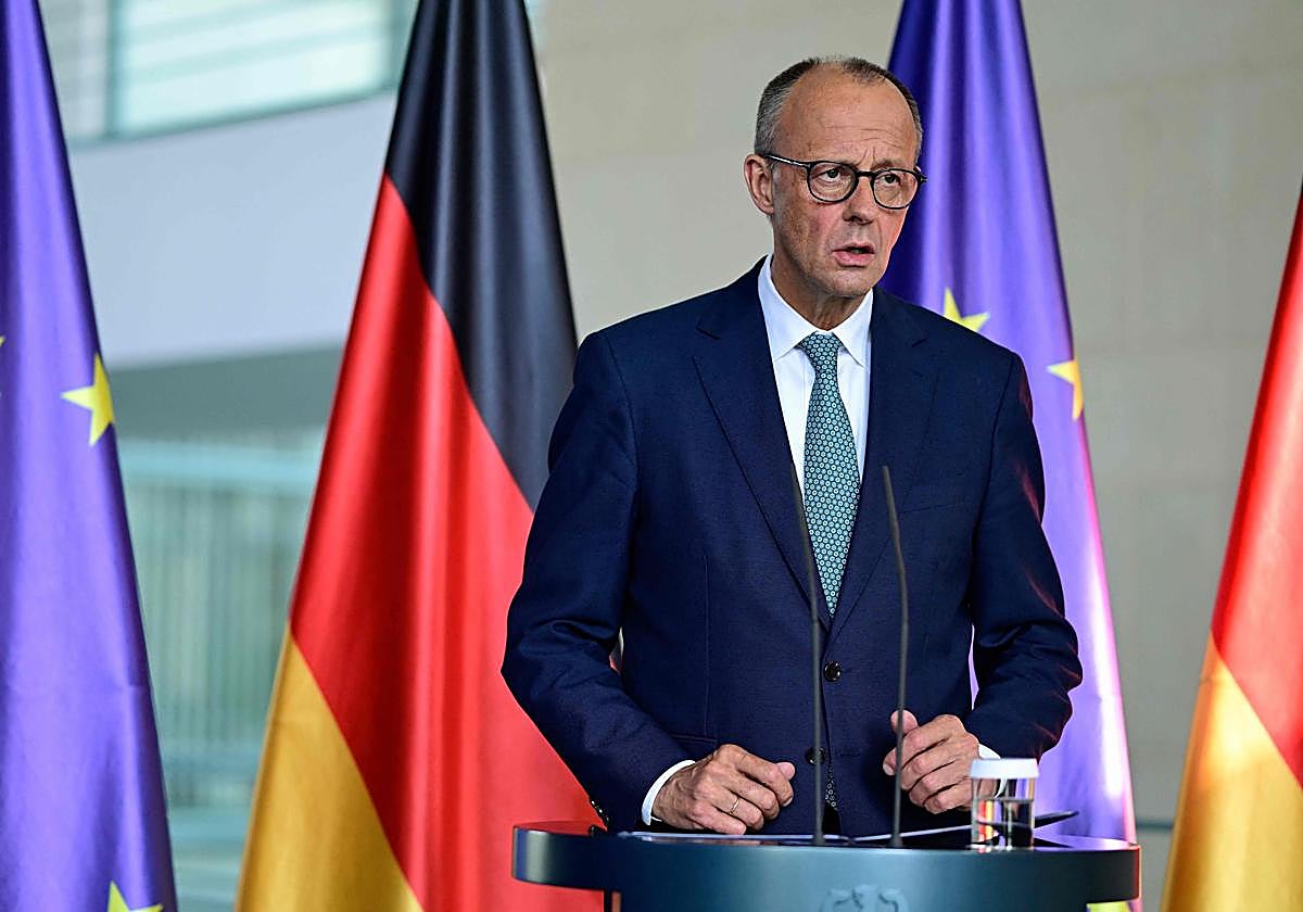 El canciller alemán, Friedrich Merz, durante una rueda de prensa