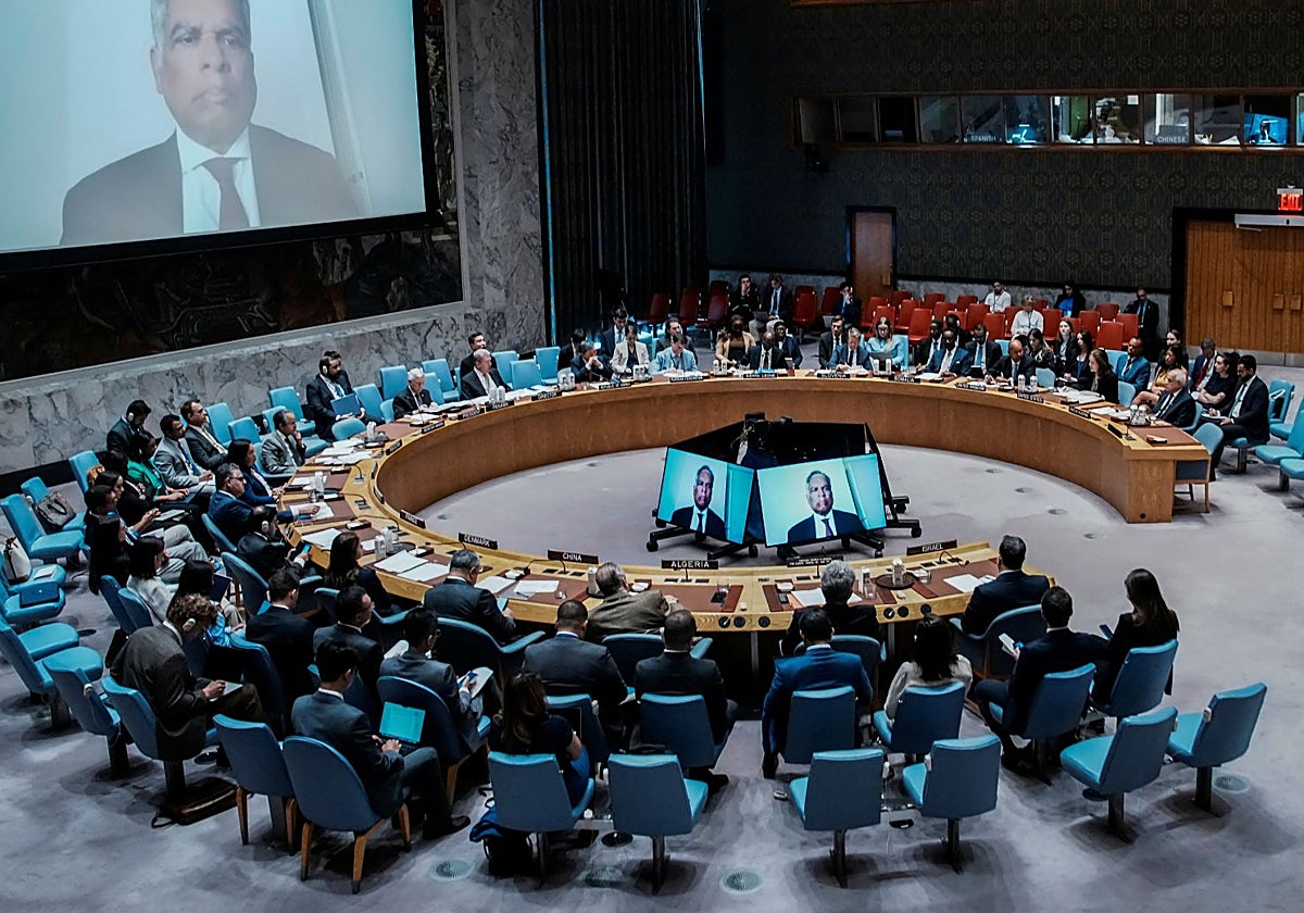 Panorama general de la reunión de emergencia del Consejo de Seguridad de la ONU sobre la situación en Gaza celebrada en la sede de las Naciones Unidas