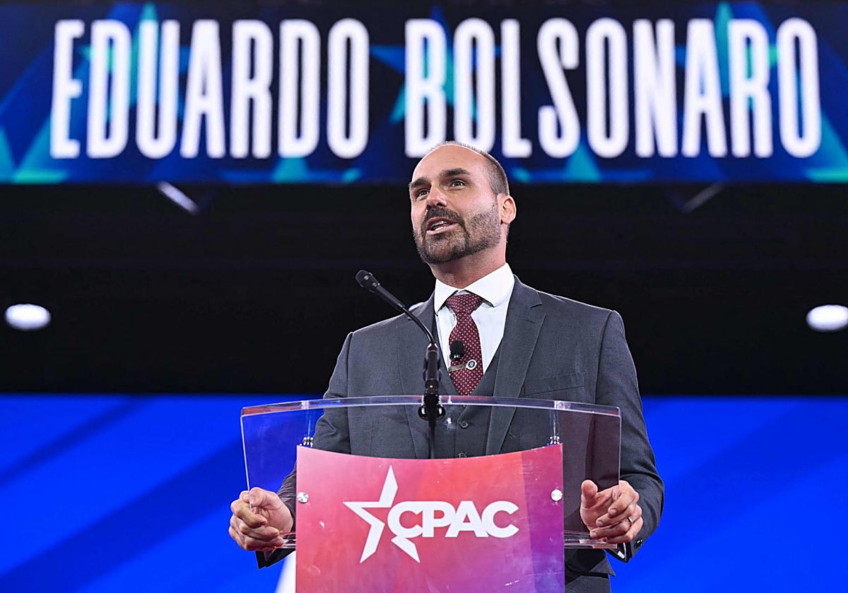 Eduardo Bolsonaro, durante un acto ultra conservador en Estados Unidos