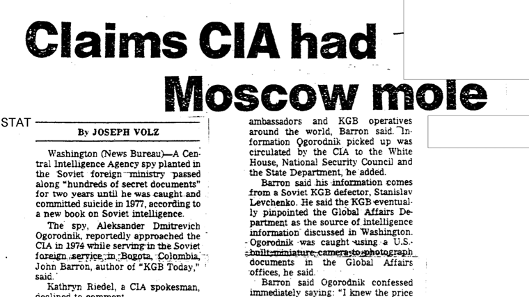 Documento de la CIA que contiene la primera publicación que habla de la muerte de Trigón