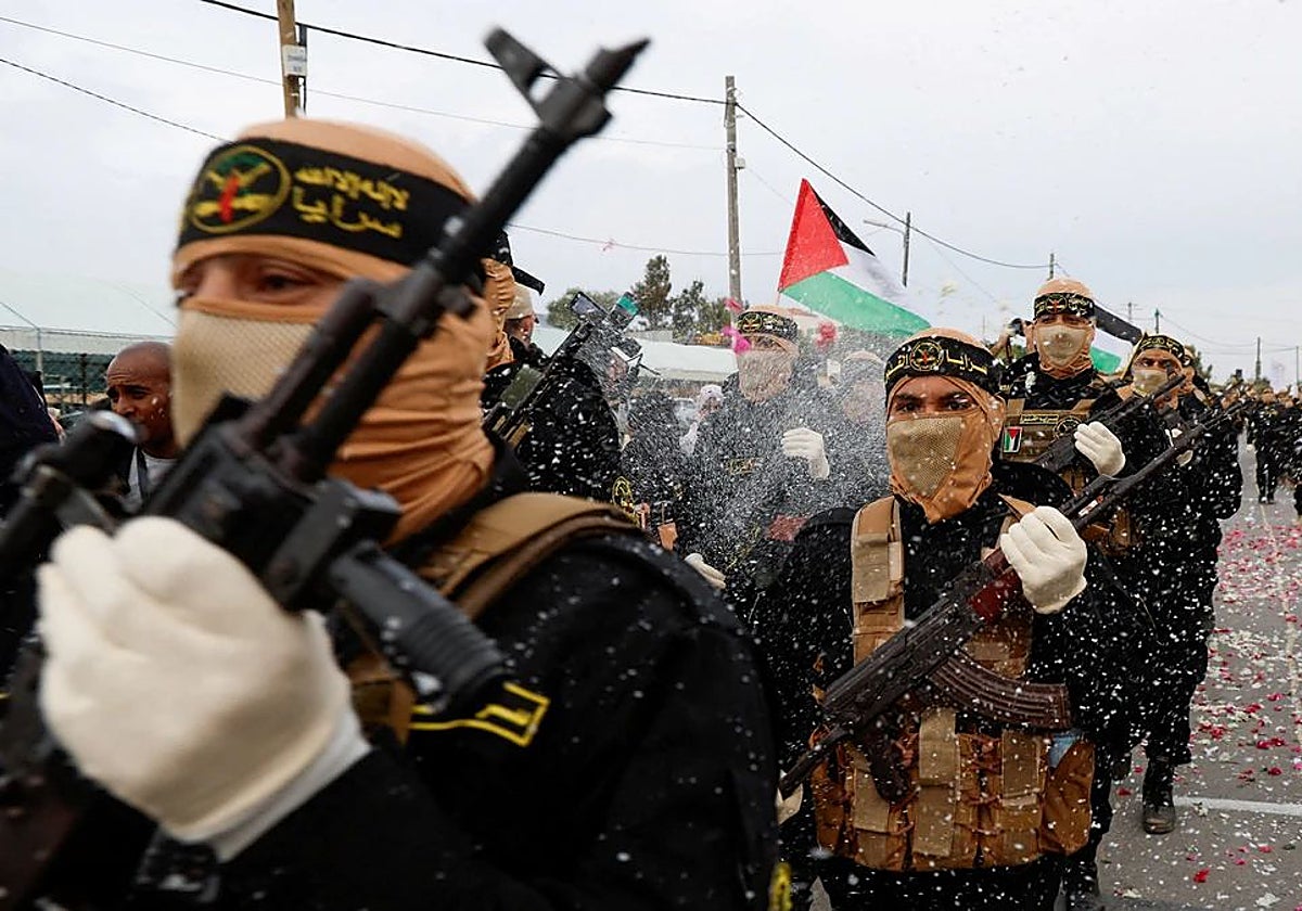 Milicianos de la Yihad Islámica Palestina en un desfile en Gaza