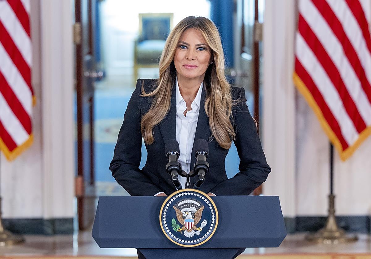 La primera dama, durante su intervención desde la Casa Blanca, este viernes