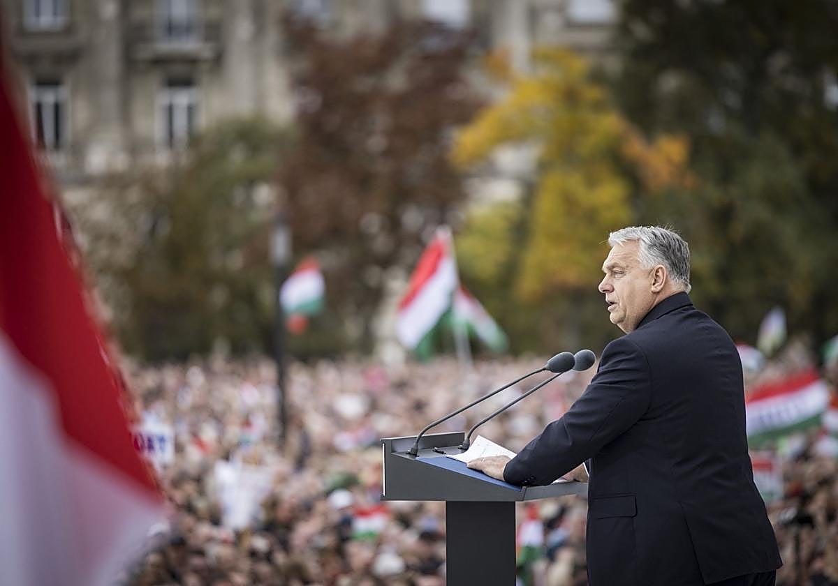 El primer ministro de Hungría, Viktor Orbán, en el aniversario del alzamiento contra la URSS de 1956