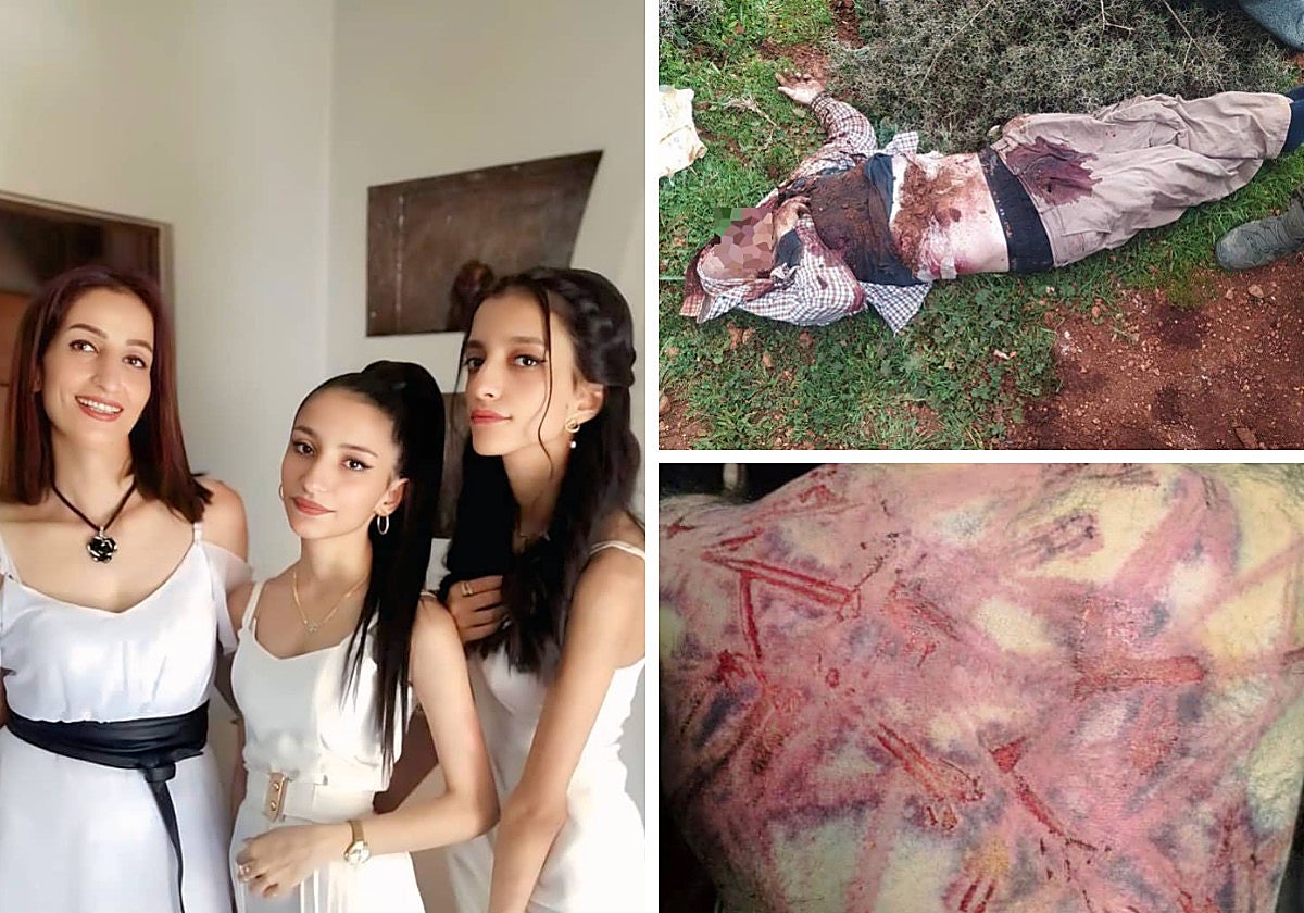 Los grupos islamistas asaltaron los pueblos de la comunidad murshidí, donde torturaron y mataron a sus miembros: Hanna Hassan, de 48 años (a la izquierda de la imagen), fue asesinada el 18 de abril en Karm al Louz, cerca de Homs, junto a sus hijas, Leen y Luna Haidar, de 19 años