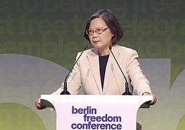 La expresidenta de Taiwán,Tsai Ing-wen, durante su intervención en Berlín