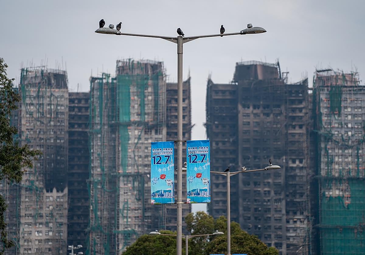 Los edificios incendiados de Hong Kong. (Archivo).