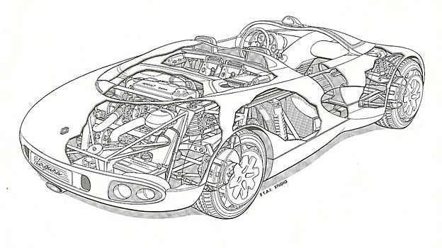 En este dibujo técnico de la marca se aprecia el chasis tubular