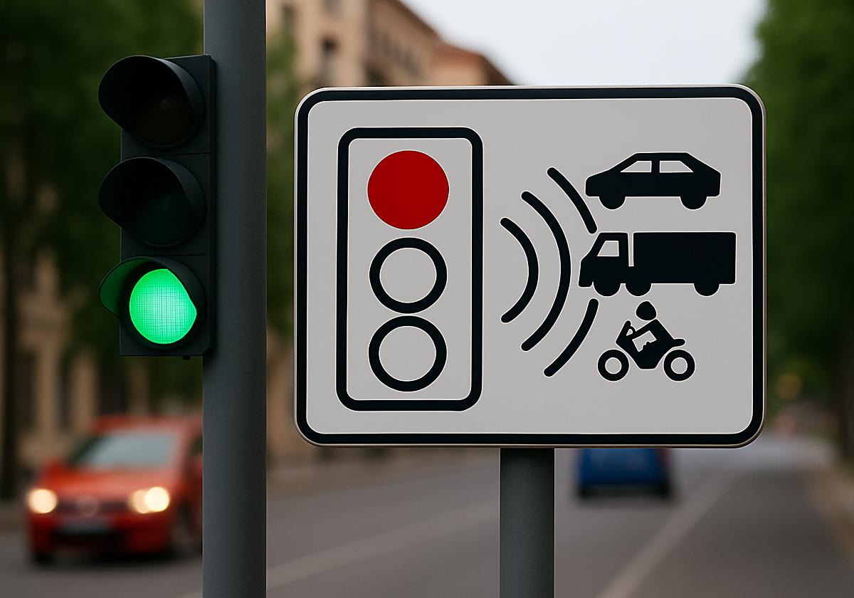 La nueva identificación de los semáforos en los que hay una cámara con radar.