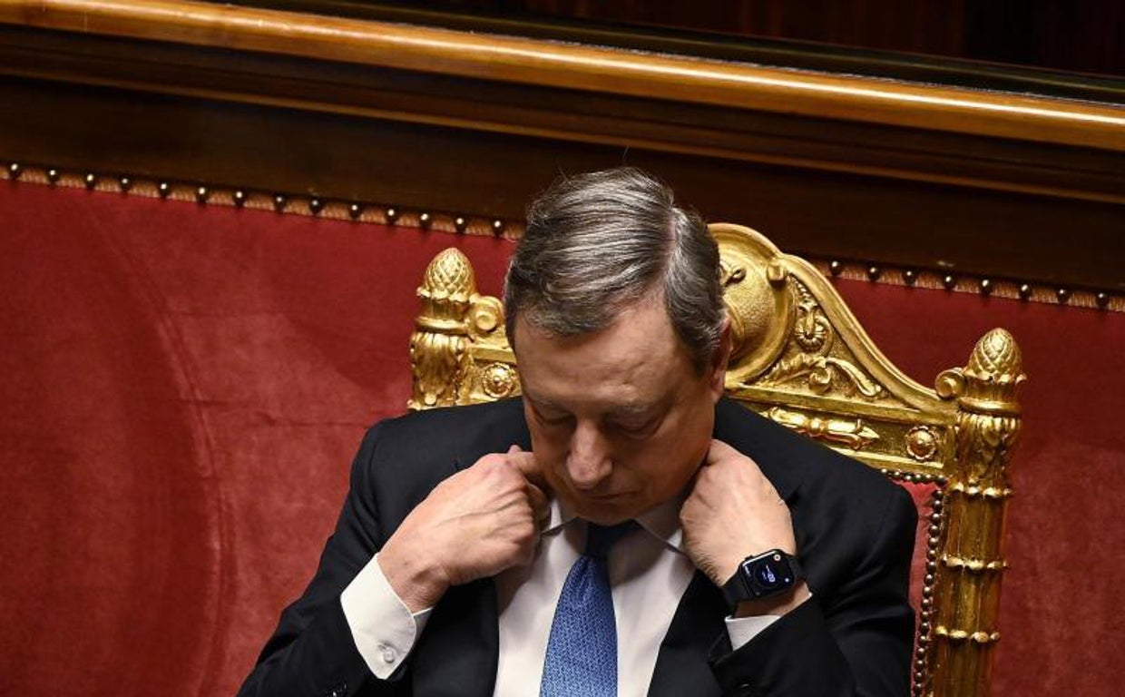Mario Draghi durante la sesión de ayer en el Senado italiano
