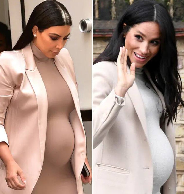 Imagen principal - A la hora de vestir, en muchas ocasiones, Meghan Markle imita el estilo de Kim Kardashian