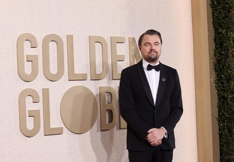 El actor Leonardo DiCaprio en la alfombra roja de los Globos de Oro 2024