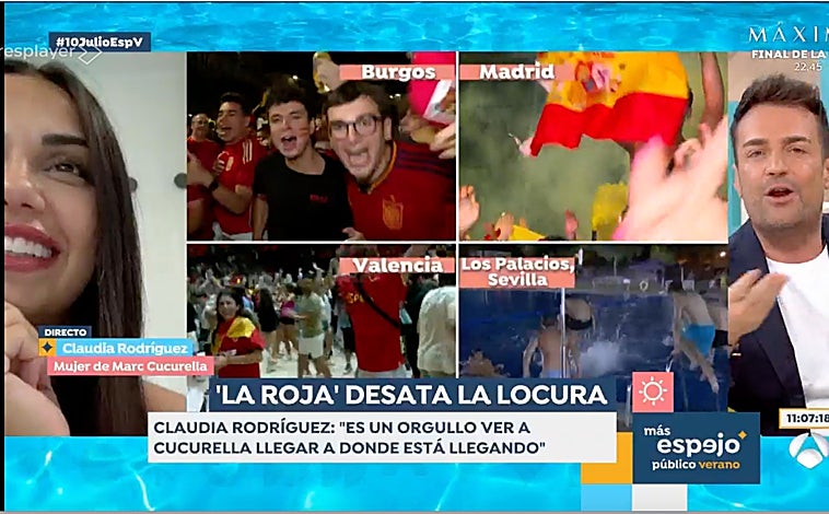 Imagen principal - La mujer de Marc Cucurella ha revelado en 'Espejo Público' la promesa que cumplirá el jugador si gana la Eurocopa.