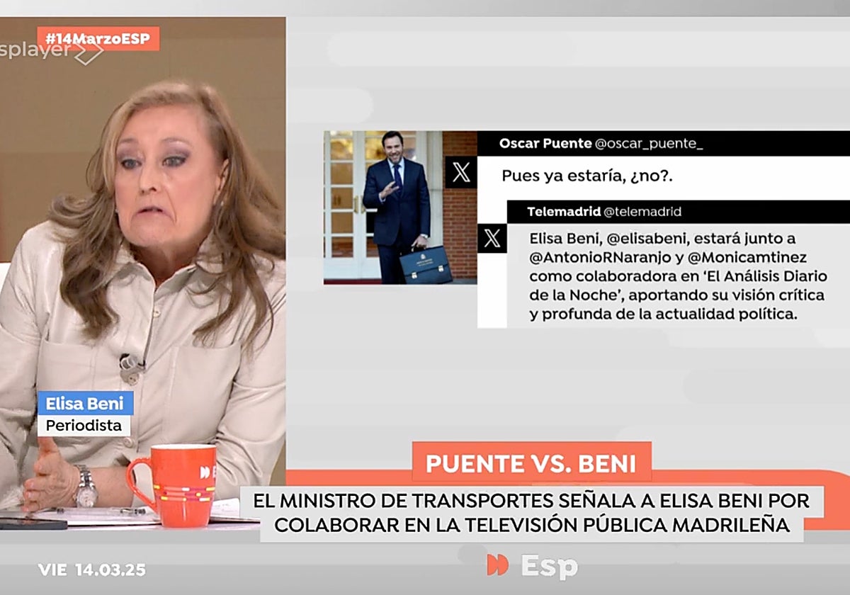 Elisa Beni, colaboradora de 'Espejo Público', ha respondido a Óscar Puente, después de que este, la haya señalado en redes sociales.