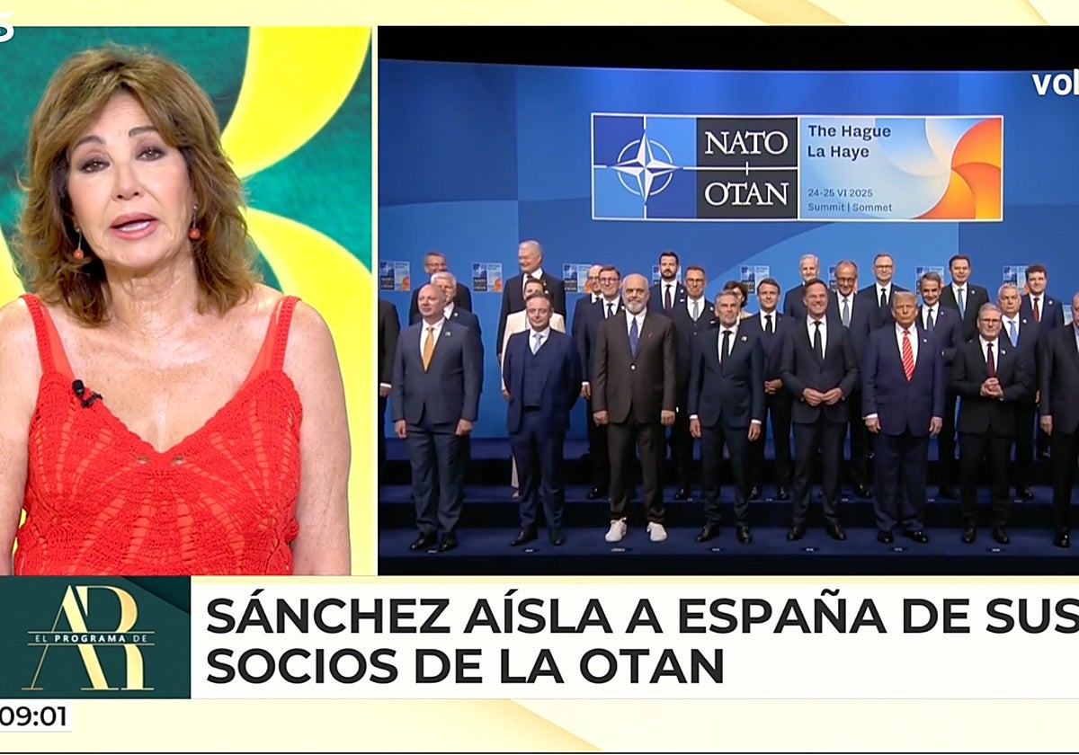 El programa de Ana Rosa: Ana Rosa Quintana le hace un traje a Pedro Sánchez por su «soledad» en la cumbre de la OTAN: «Parecía 'El rey pasmado'»