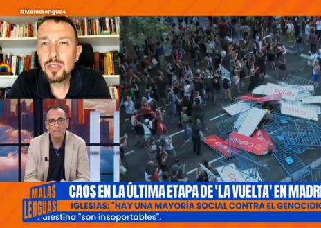 Imagen secundaria 1 - Momentos de la emisión ayer de la entrevista a Oscar Puente, la intervención de Pablo Iglesias y Silvia Intxaurrondo en su plató