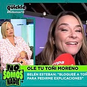 Belén Esteban zanja el conflicto con Toñi Moreno tras conocer la reacción de la periodista a su comentario: «No quiero quedar con ella ya»