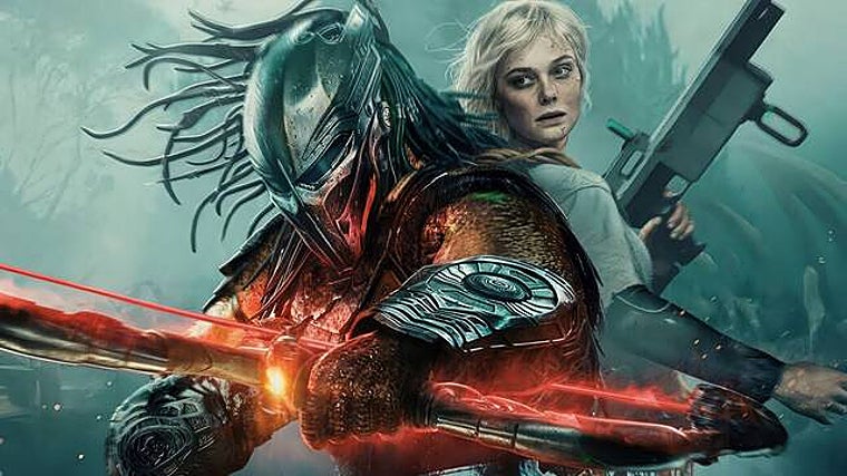 Dimitrius Koloamatangi y Elle Fanning en uno de los posters de 'Predator: Badlands'