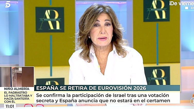 Ana Rosa Quintana opina sin filtros, y con 'pulla' incluida al presidente de RTVE, de la retirada de España de Eurovisión