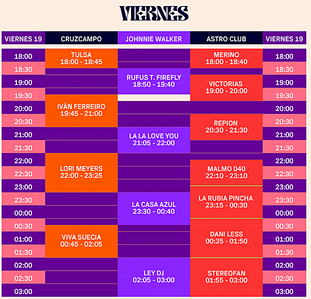 Horarios del viernes en el festival Interestelar