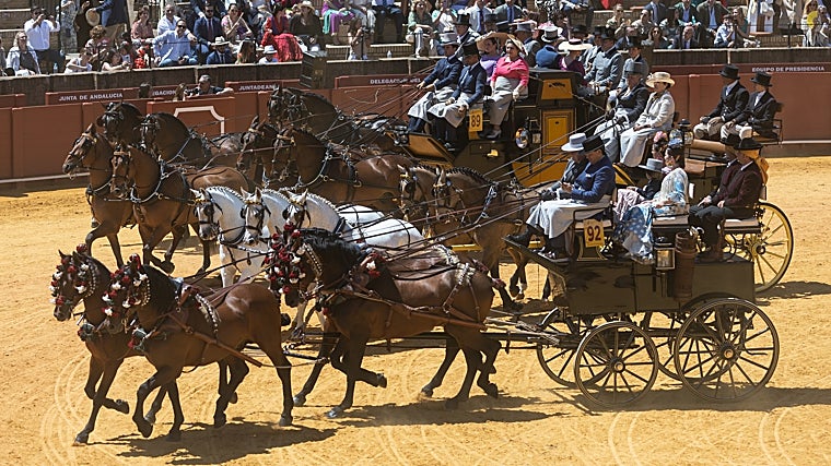 La exhibición de enganches de caballos de Sevilla el pasado año 2023