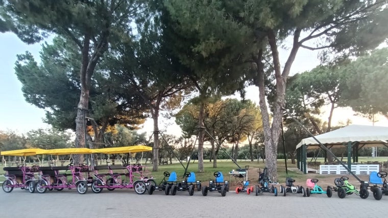 El verano es una época ideal para realizar un paseo en kart o en ciclo por las calles que dan vida al parque del Alamillo de Sevilla