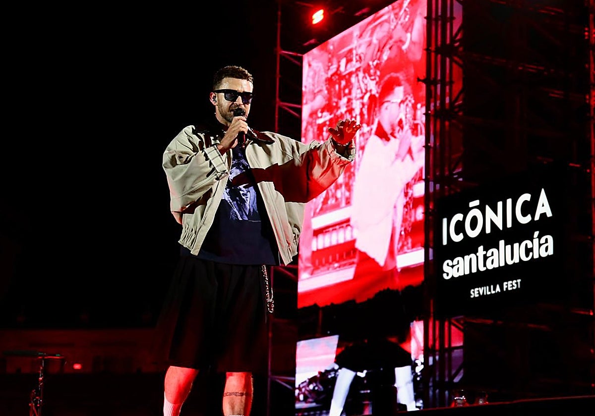 Un momento del concierto inaugural del Icónica Santalucía Sevilla Fest 2025, con Justin Timberlake