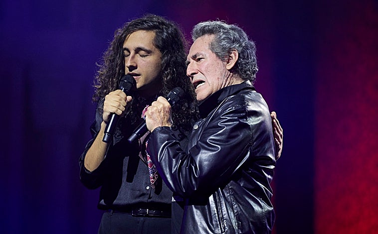 Imagen principal - Arriba, Miguel Ríos con Arde Bogotá. Abajo a la izquierda, Jeanette con Aitana. A la derecha, Rozalem, Ana Torroja y Vanesa Martín