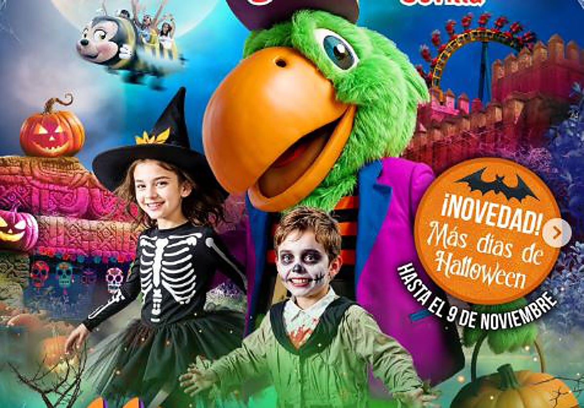 Detalle del cartel que anuncia Halloween en Isla Mágica