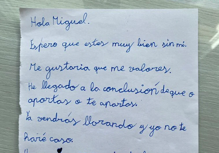 La carta de desamor de una niña de 7 años con amenaza incluida: «Ya vendrás llorando»
